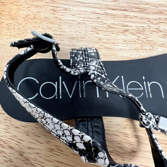 Calvin Klein Women's Snake Print Samira Ankle Buckle Sandals Black/White 6.5 - Picture 8 of 9